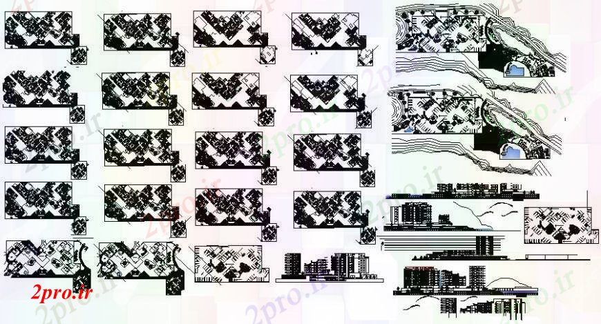 دانلود نقشه ساختمان اداری - تجاری - صنعتی ساختمان واحد تعاونی برنامه ریزی و نقشه های نما دو بعدی اتوکد 67 در 118 متر (کد112632)