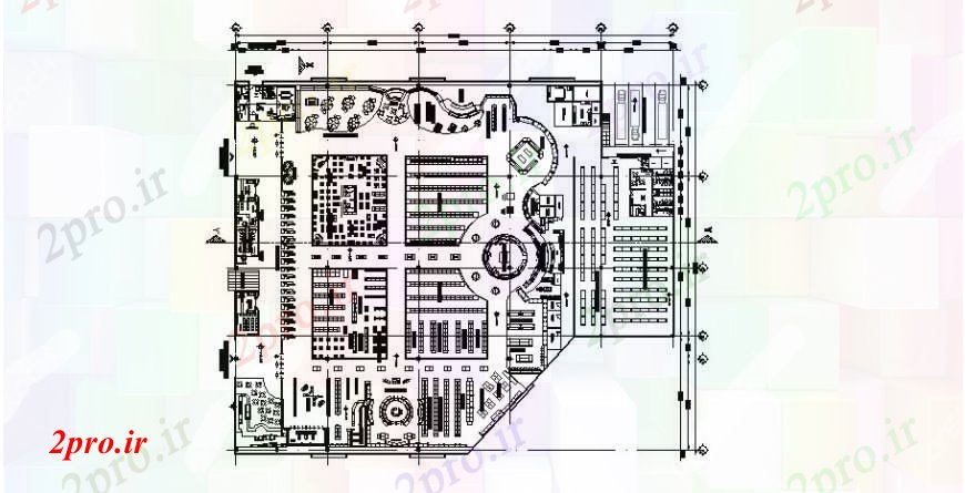 دانلود نقشه هایپر مارکت - مرکز خرید - فروشگاه طرحی بازار در اتوکد 103 در 120 متر (کد112640)