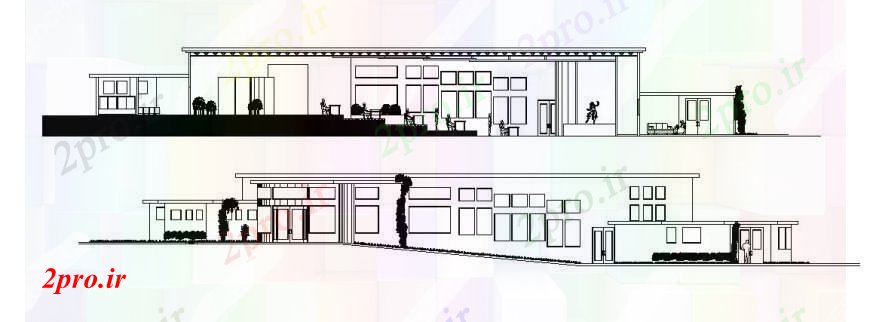 دانلود نقشه  ساختمان دولتی ، سازمانی نمای محور مختلف گالری هنری (کد112644)