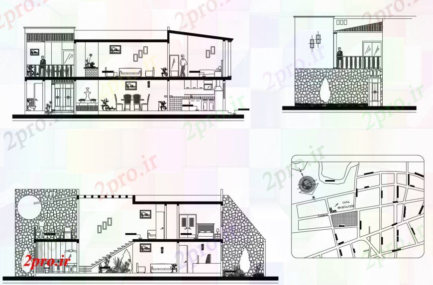 دانلود نقشه مسکونی  ، ویلایی ، آپارتمان  دو سطح بخش خانه یک خانواده با نقشه موقعیت  (کد112645)