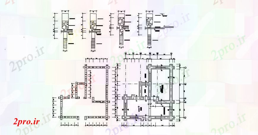 دانلود نقشه طراحی اتوکد پایه طرحی بنیاد با ستون و جزئیات آن برای خانه های ویلایی (کد112650)