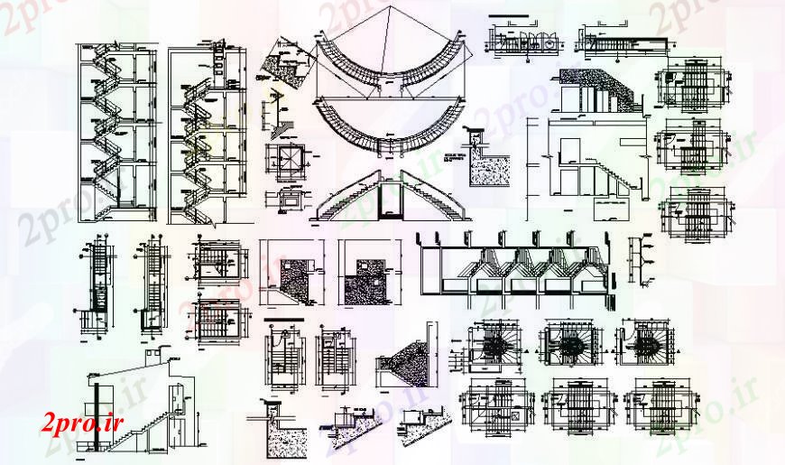 دانلود نقشه جزئیات پله و راه پله   راه پله نقشه های ساختمانی جزئیات  دو بعدی    اتوکد (کد112736)