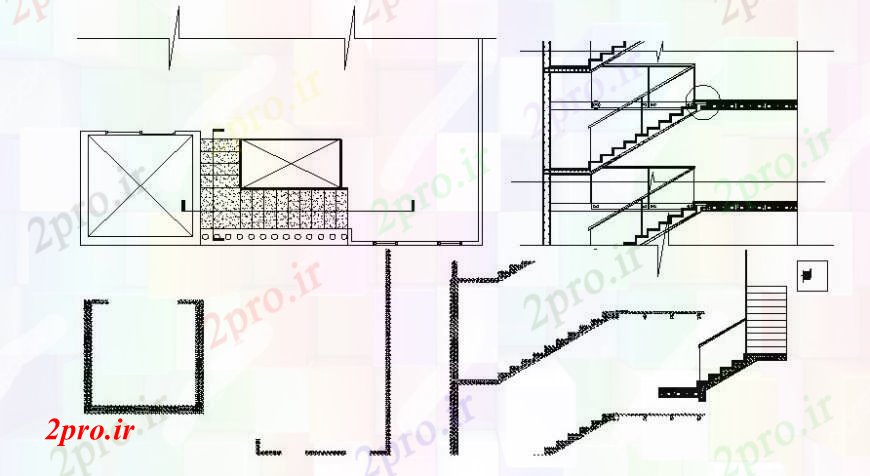 دانلود نقشه جزئیات پله و راه پله   طرحی ساخت و ساز راه پله و بخش  دو بعدی    اتوکد (کد112743)