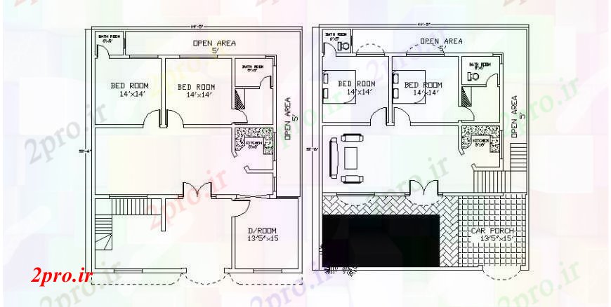 دانلود نقشه مسکونی ، ویلایی ، آپارتمان طرحی دو سطح مسکن 9 در 11 متر (کد112744)