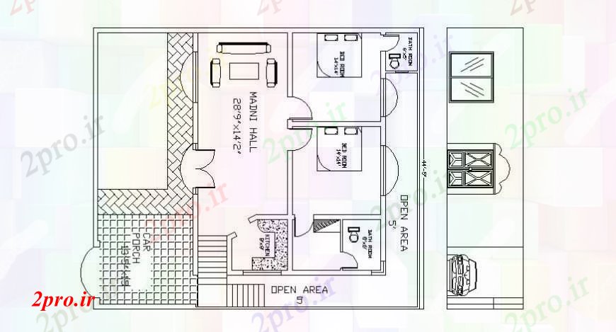 دانلود نقشه مسکونی ، ویلایی ، آپارتمان طرحی و سمت خانه به 9 در 11 متر (کد112748)