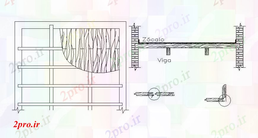 دانلود نقشه جزئیات ساخت و ساز پرتو و دیوار آجری  جزئیات چوبی طراحی  دو بعدی   (کد112749)