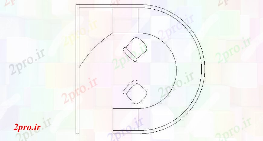 دانلود نقشه میز و صندلی نیم دایره طراحی میز جدول شکل  دو بعدی   نما اتوکد (کد112781)