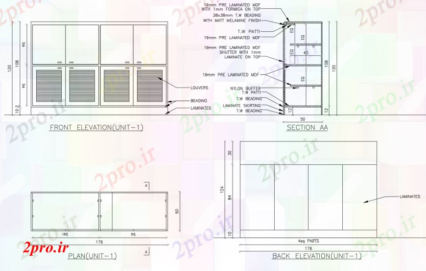 دانلود نقشه بلوک مبلمان نما کابینه مشترک، بخش و طرحی های (کد112820)