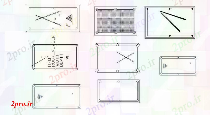 دانلود نقشه میز و صندلی میزهای بیلیارد چندگانه بالای صفحه  نما  (کد112822)
