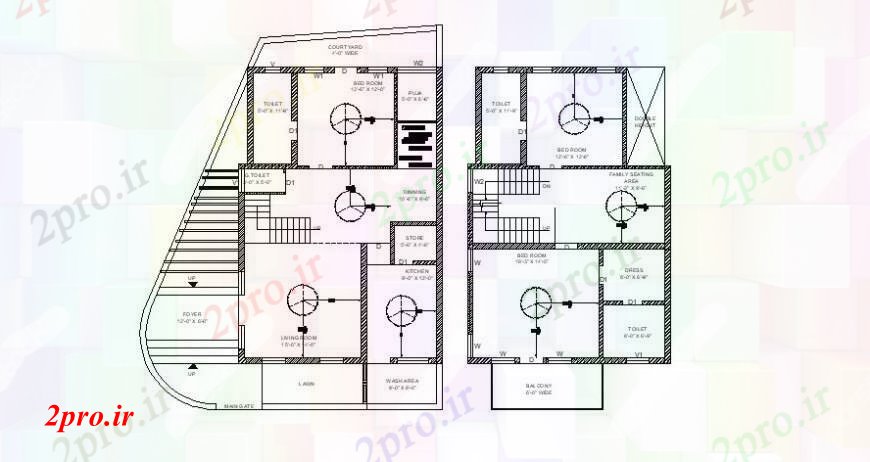 دانلود نقشه مسکونی ، ویلایی ، آپارتمان اول و دوم طرحی طبقه از خانه 7 در 11 متر (کد112849)