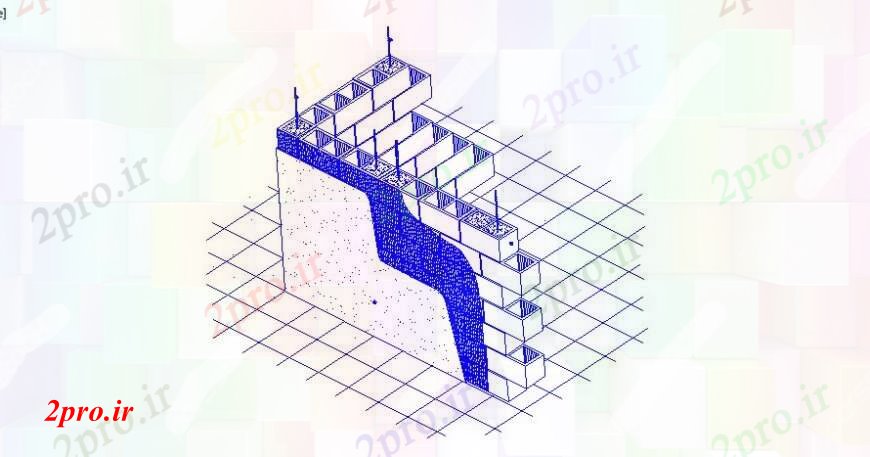 دانلود نقشه  جزئیات دیوار های آجری دیوار بلوک توخالی با ساخت و ساز آن در نمای ایزومتریک برای  (کد112928)