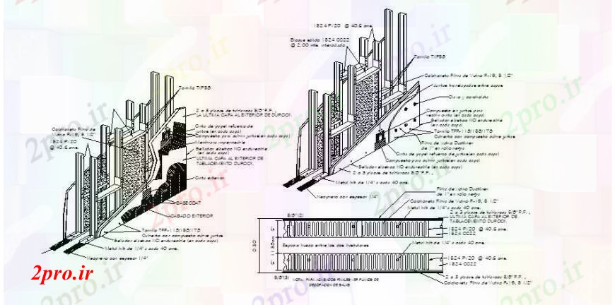 دانلود نقشه طراحی جزئیات ساختار ساختار دیوار آکوستیک نمای ایزومتریک با طرحی آن  (کد112931)