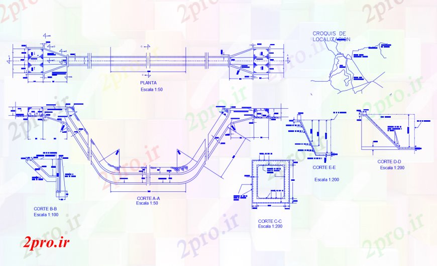 دانلود نقشه جزئیات ساخت پل پل فضایی تمام بخش طرفه، ساخت و ساز و نقشه محل  (کد112987)