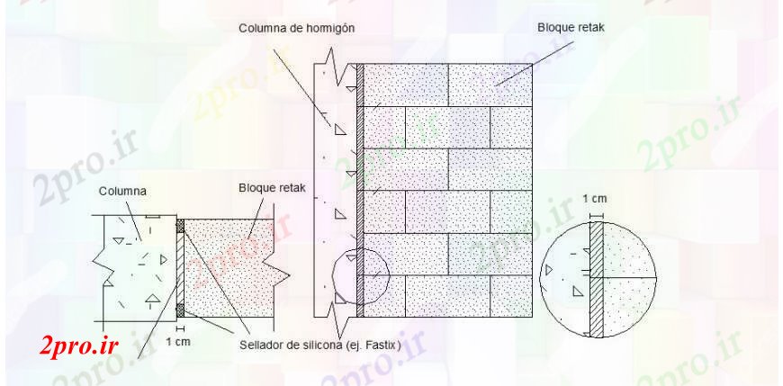 دانلود نقشه جزئیات ساخت و ساز بلوک با دیوار از نظر ساخت و ساز بتن (کد113035)