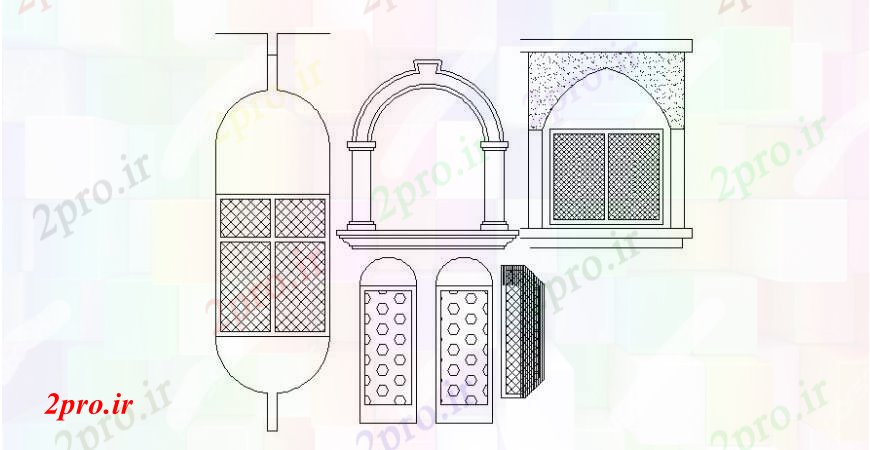 دانلود نقشه جزئیات طراحی در و پنجره  منطقه باز بلوک با درب و پنجره (کد113051)