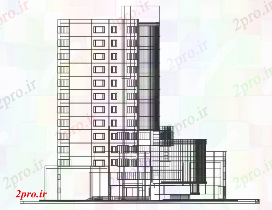 دانلود نقشه هتل - رستوران - اقامتگاه چند دان سه ستاره هتل ساختمان نما 32 در 46 متر (کد113110)