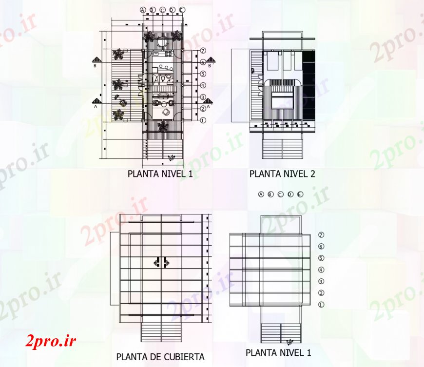 دانلود نقشه مسکونی ، ویلایی ، آپارتمان مسکونی ویلا طبقه اول، طبقه دوم و پوشش طرح 4 در 8 متر (کد113122)