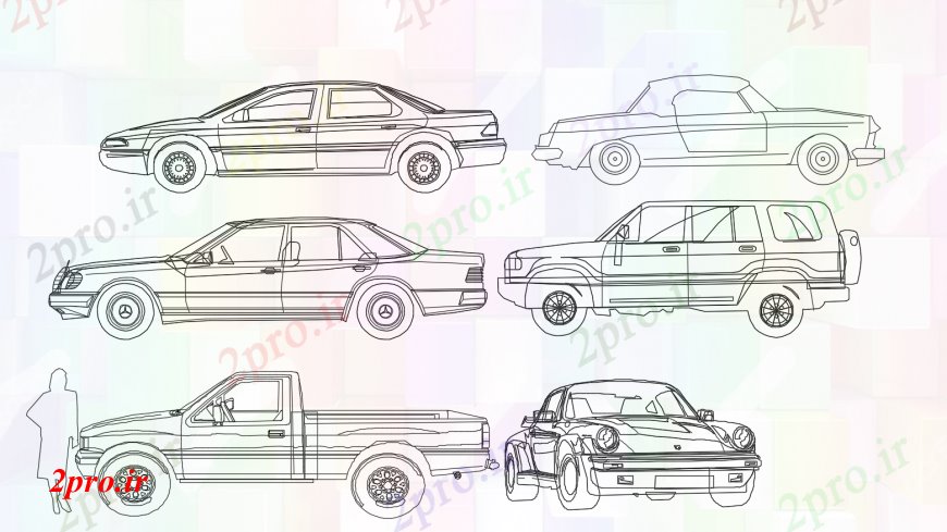 دانلود نقشه بلوک وسایل نقلیه نما ماشین های متعدد بلوک دو بعدی   (کد113130)