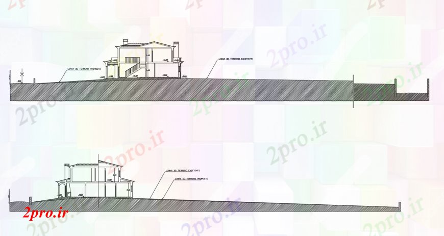 دانلود نقشه مسکونی ، ویلایی ، آپارتمان دو طبقه خانه بخش اصلی و پشت 14 در 14 متر (کد113137)