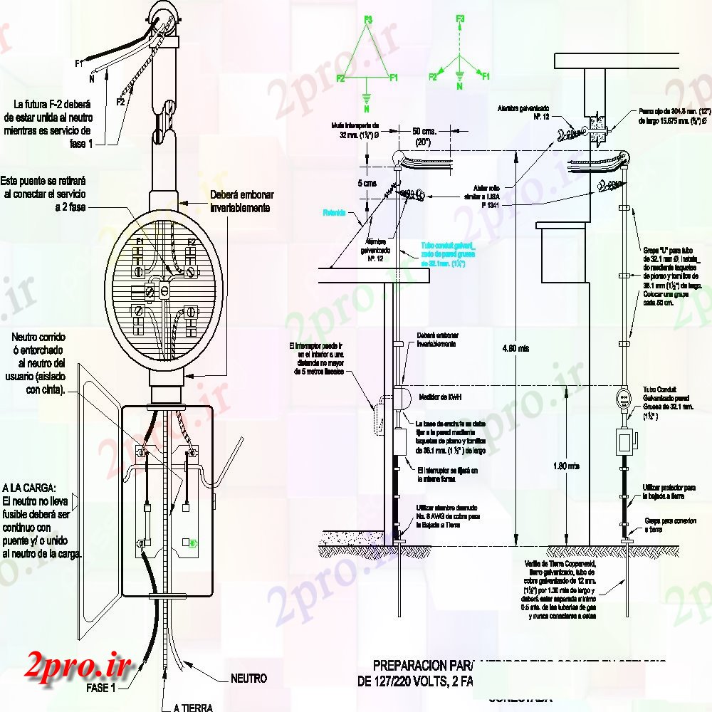 دانلود نقشه جزئیات ساخت و ساز کابل و پنل پایه الکتریکی با نمای ساخت و ساز  (کد113147)