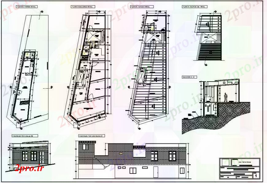 دانلود نقشه ساختمان مرتفعجزئیات کامل حاوی نما و طرحی ساختمان 4 در 19 متر (کد113178)