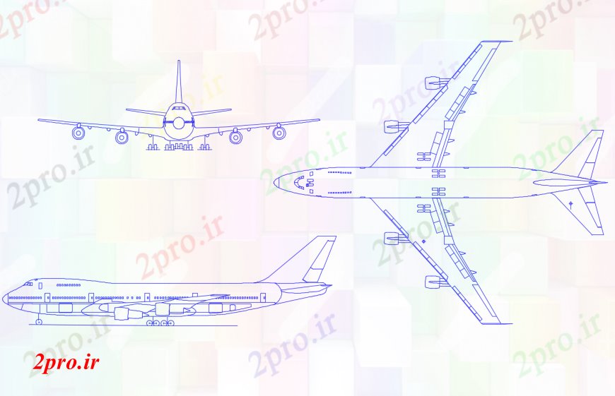 دانلود نقشه بلوک های حمل و نقل خلاق هواپیما تمام نما طرفه   (کد113223)