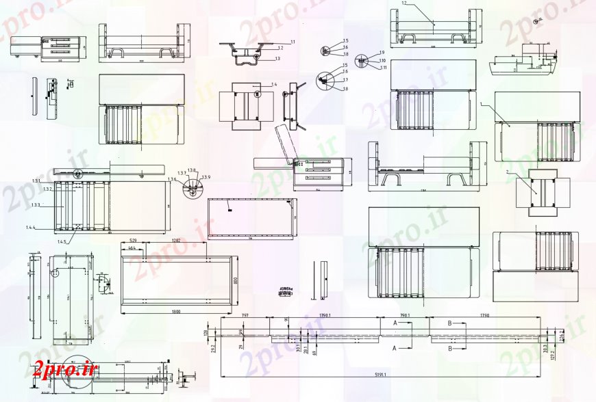 دانلود نقشه بلوک مبلمان کابینت، میز، مبل و غیره جزئیات مبلمان با بخش و نجاری (کد113225)