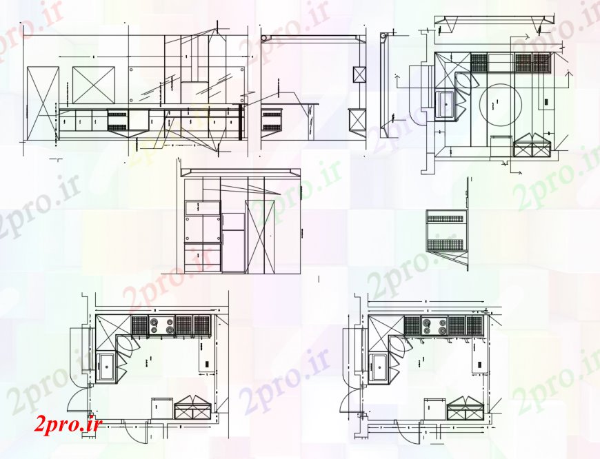 دانلود نقشه آشپزخانه آشپزخانه خانه Normal تمام بخش طرفه و طرحی با مبلمان  (کد113228)