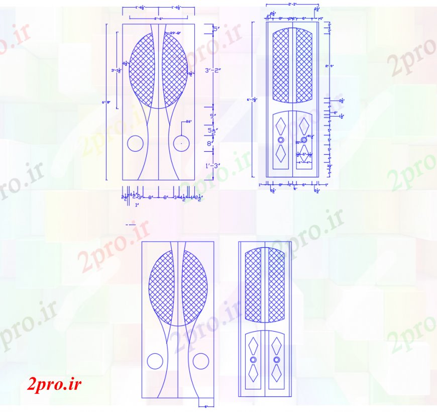 دانلود نقشه جزئیات طراحی در و پنجره  خانه تک درب بلوک نما  (کد113230)