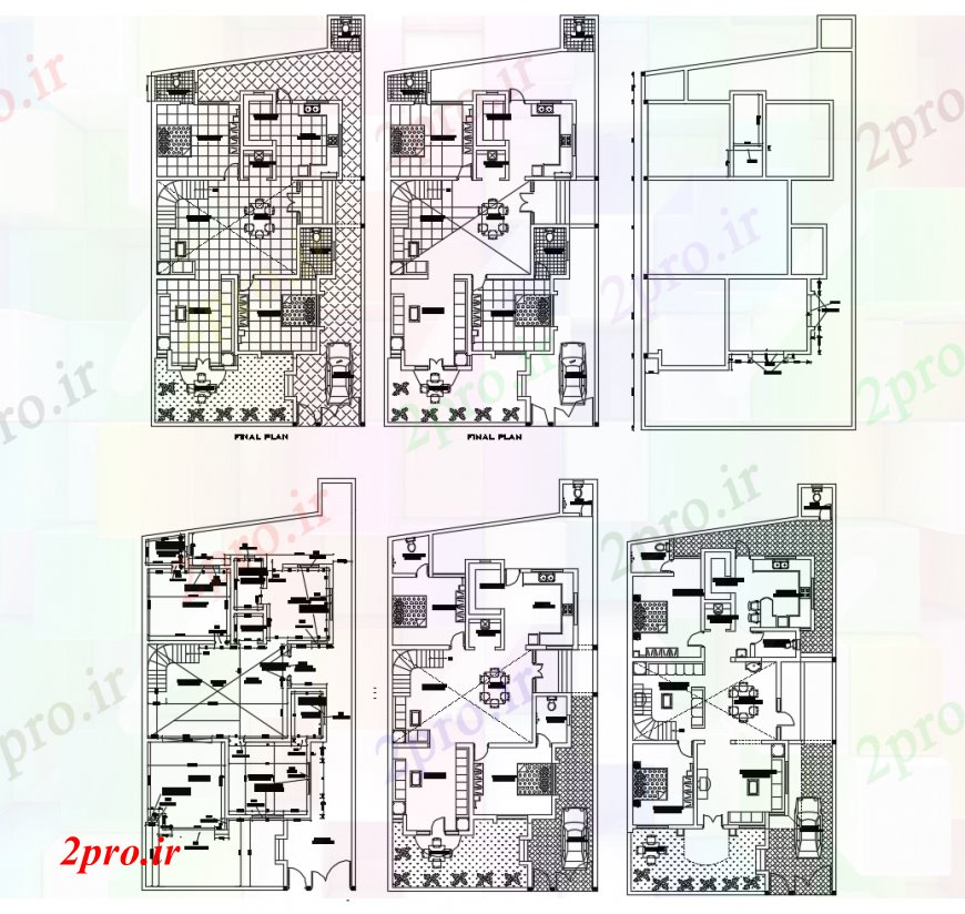 دانلود نقشه مسکونی ، ویلایی ، آپارتمان سه سطح طرحی طبقه خانه توزیع طراحی جزئیات 12 در 20 متر (کد113236)