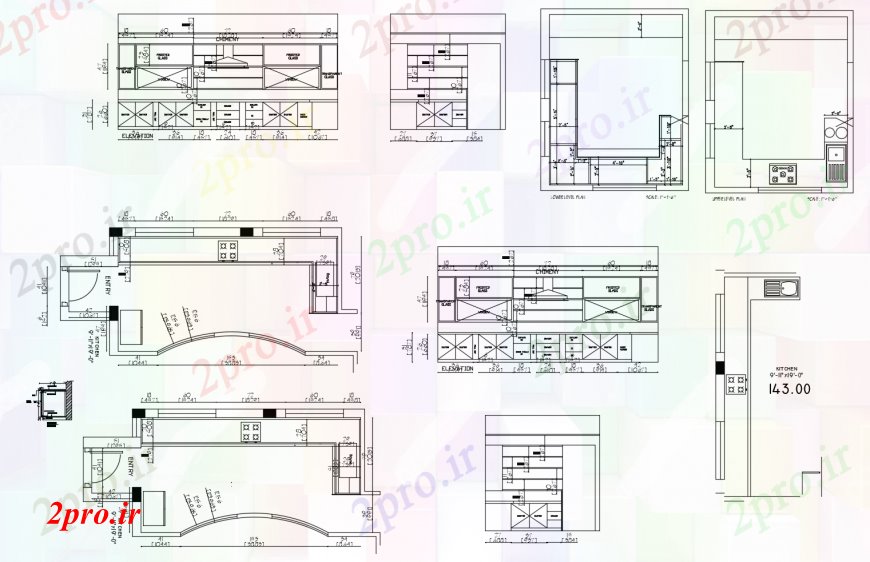 دانلود نقشه آشپزخانه خانه آشپزخانه تمام بخش طرفه، طراحی، مبلمان و داخلی طراحی جزئیات 3 در 7 متر (کد113243)