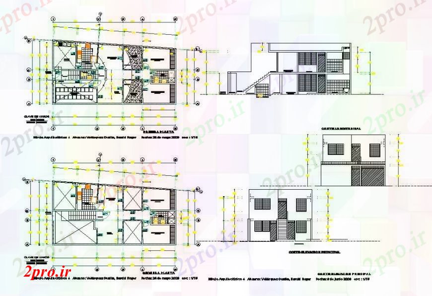 دانلود نقشه مسکونی ، ویلایی ، آپارتمان ویلایی جزئیات نما و طرح 8 در 15 متر (کد113245)