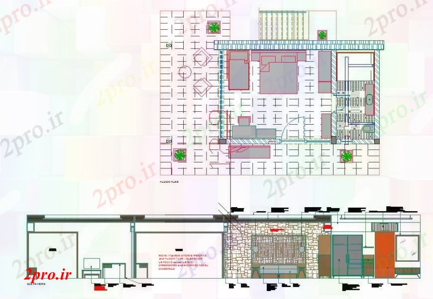 دانلود نقشه حمام مستر طرحی اتاق خواب و جزئیات نما (کد113253)