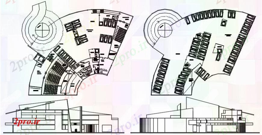 دانلود نقشه ساختمان دولتی ، سازمانی طرحی گالری هنر و ساختمان دولتی ، سازمانی نما 30 در 90 متر (کد113270)