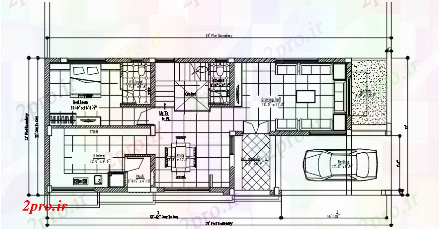 دانلود نقشه مسکونی ، ویلایی ، آپارتمان طرحی منطقه مسکونی 6 در 14 متر (کد113291)