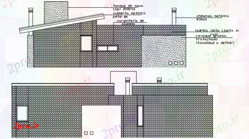 دانلود نقشه مسکونی ، ویلایی ، آپارتمان نما ساختمان با نمای مخزن 10 در 13 متر (کد113299)