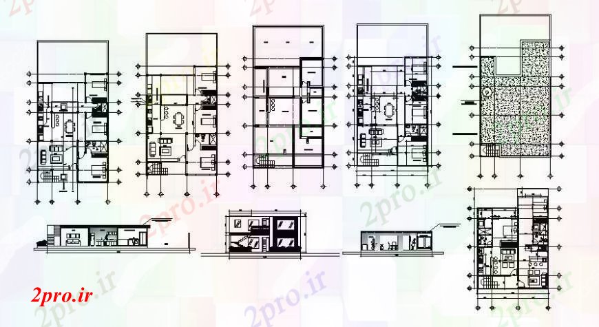 دانلود نقشه مسکونی ، ویلایی ، آپارتمان مسکن واحد طراحی جزئیات دو بعدی کار نما طرحی و بخش های اتوکد 10 در 15 متر (کد113324)