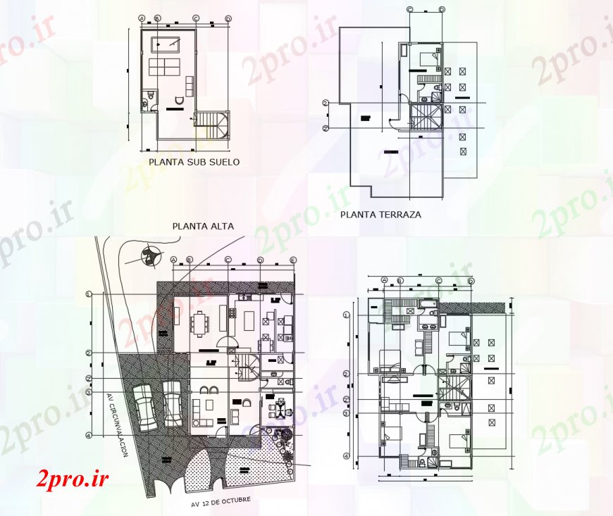 دانلود نقشه مسکونی ، ویلایی ، آپارتمان خانه طرحی توزیع، طرحی طبقه و طرحی پوشش 9 در 16 متر (کد113400)