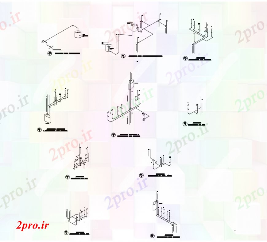 دانلود نقشه جزئیات لوله کشی مخزن آب طراحی و ساختار لوله کشی جزئیات ایزومتریک برای خانه بهداشتی 12 در 20 متر (کد113405)