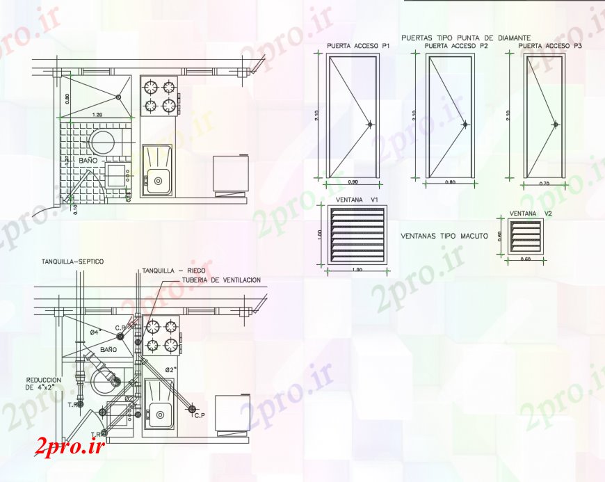 دانلود نقشه آشپزخانه آشپزخانه طراحی خانه و درب 6 در 9 متر (کد113411)