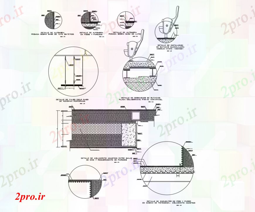 دانلود نقشه جزئیات ساخت و ساز ساخت و ساز و سایر جزئیات ساخت و ساز از ساختمان تئاتر (کد113469)