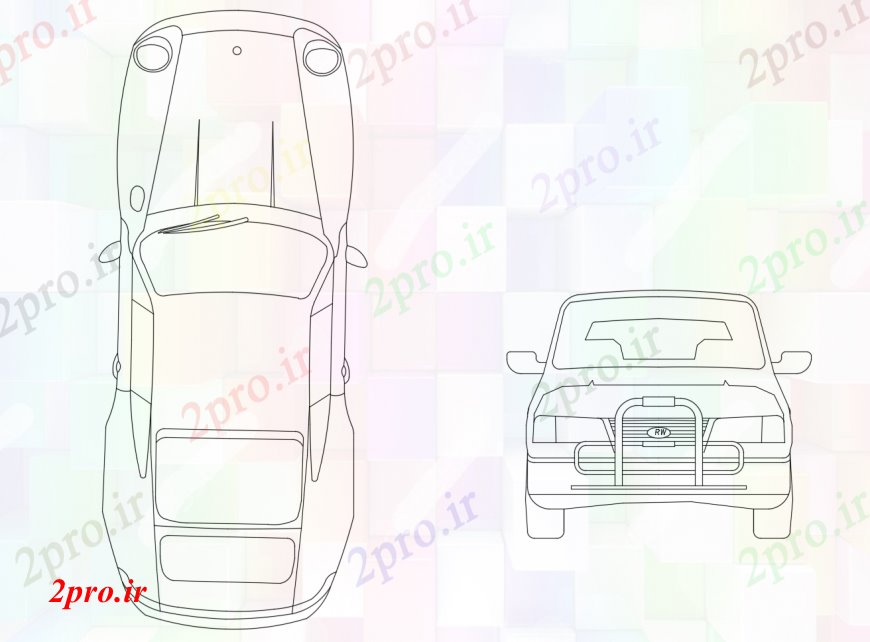 دانلود نقشه بلوک وسایل نقلیه جلو خودرو مشترک و  صفحه نما بلوک دو بعدی  جزئیات  (کد113481)