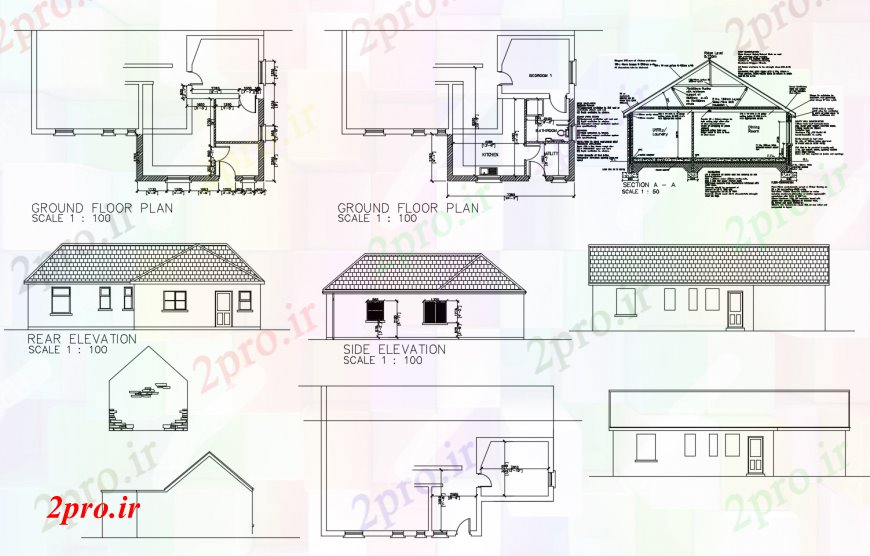 دانلود نقشه مسکونی ، ویلایی ، آپارتمان نما مشترک خانه، بخش، برنامه فریم کف و خودکار 9 در 13 متر (کد113485)