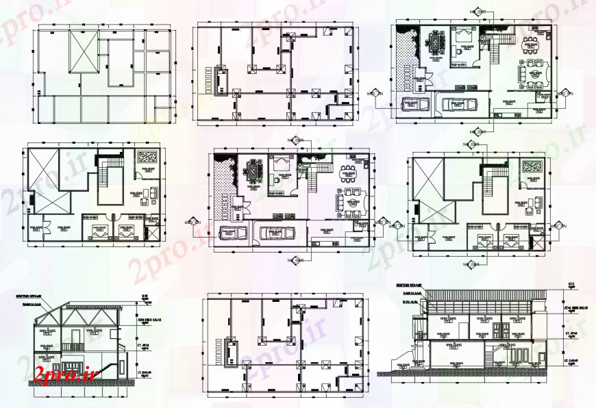 دانلود نقشه مسکونی ، ویلایی ، آپارتمان دو سطح خانواده خانه یکی نما، بخش و طرحی طبقه 12 در 20 متر (کد113488)