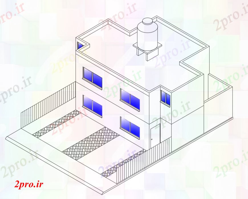 دانلود نقشه مسکونی ، ویلایی ، آپارتمان خانه دوبلکس مسکونی نما ایزومتریک طراحی جزئیات 10 در 12 متر (کد113504)