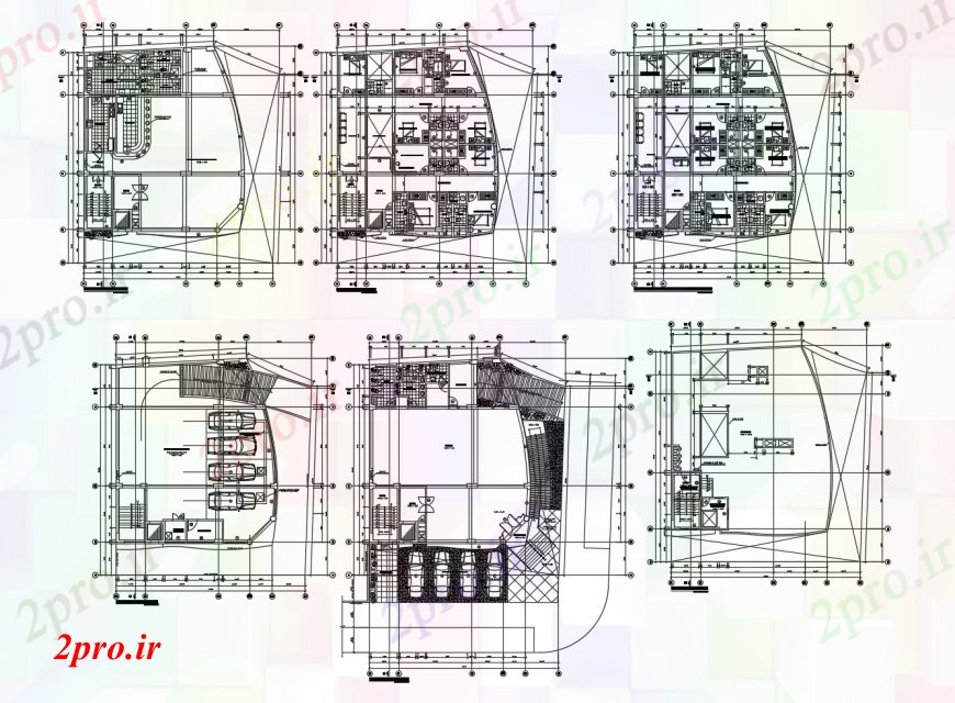 دانلود نقشه مسکونی  ، ویلایی ، آپارتمان  شش طبقه جزئیات طراحی توزیع آپارتمان   مسکونی ساخت (کد113533)