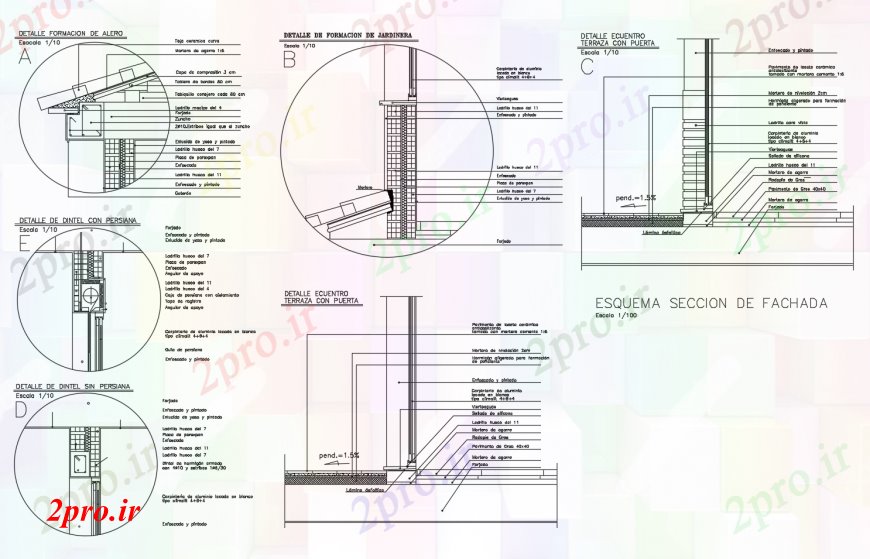 دانلود نقشه طراحی جزئیات ساختار بخش سقف و جلو سازنده جزئیات طراحی مقطعی از خانه (کد113538)