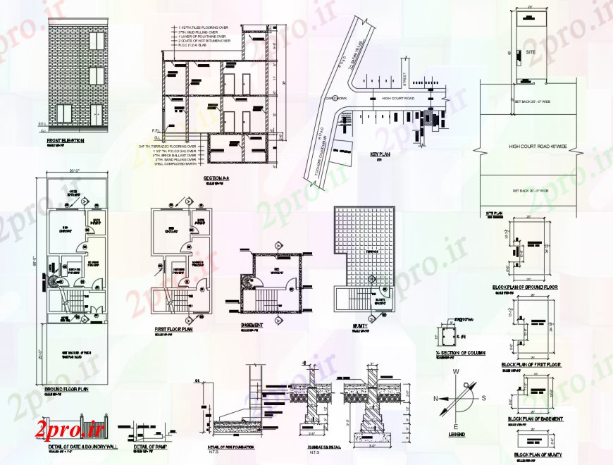 دانلود نقشه مسکونی ، ویلایی ، آپارتمان مسکونی نما خانه، بخش، طرحی طبقه و ساختار طراحی جزئیات 6 در 11 متر (کد113544)