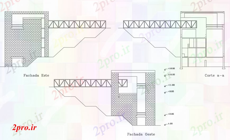 دانلود نقشه مسکونی ، ویلایی ، آپارتمان جبهه و نما عقب و بخش طراحی اصلی جزئیات از خانه 13 در 13 متر (کد113548)