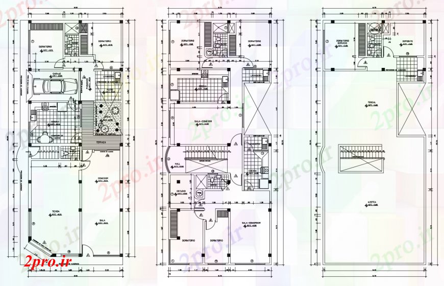 دانلود نقشه مسکونی ، ویلایی ، آپارتمان طبقه همکف، طبقه اول و طبقه تراس جزئیات طرحی خانه 8 در 20 متر (کد113632)